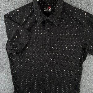 Quiksilver Quicksilver Button Up Woven Black AOP Letter Print Short Sleeve XL